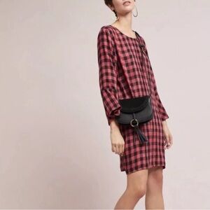 Anthropologie Cloth & Stone plaid flutter sleeve tunic dress, sz M